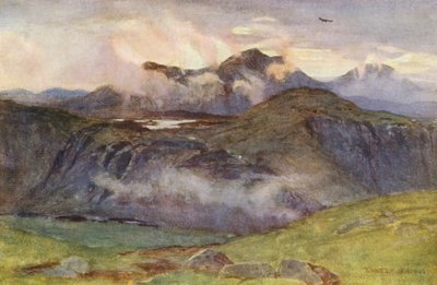 Merrick i Loch Enoch ze szczytu Corscrine (kolorowa litografia) autorstwa Ernest Edward Briggs