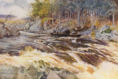 Połów łososia na Ken, krytyczny moment (kolorowa litografia) autorstwa Ernest Edward Briggs