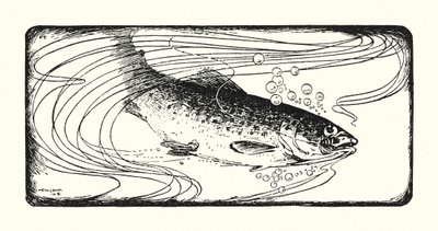 Łosoś na haczyku (litografia) autorstwa Ernest Edward Briggs