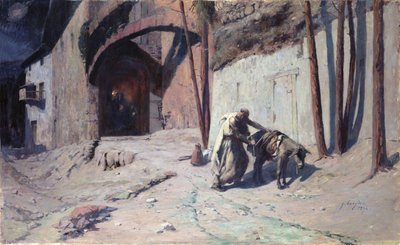 Ucieczka do Egiptu, czyli Joseph pakujący paczkę na osiołku, 1894 autorstwa Ernest Georges Berges