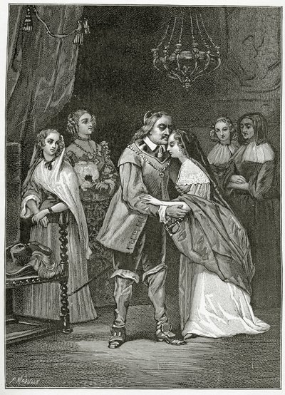 Cromwell i jego córki, XIX w. (rycina bw) autorstwa Ernest Hillemacher