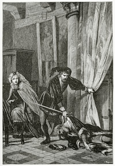Scena z Hamleta, XIX w. (rycina bw) autorstwa Ernest Hillemacher