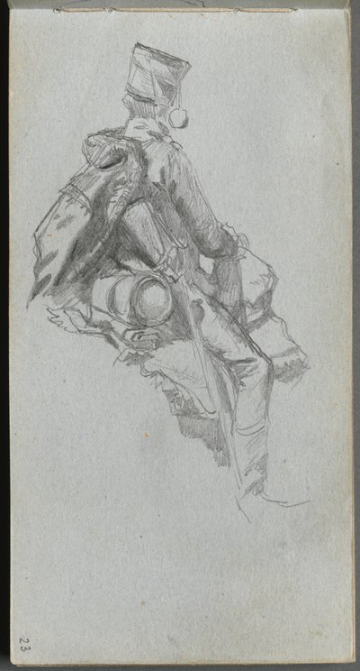 Szkicownik, strona 23: Siedzący żołnierz. autorstwa Jean Louis Ernest Meissonier