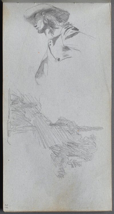 Szkicownik, strona 27: Studium szczegółów dla studium tarasu i krajobrazu. autorstwa Jean Louis Ernest Meissonier
