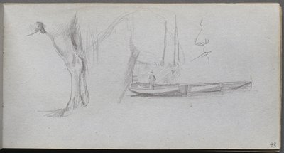Szkicownik, strona 43: Studia: Noga konia, Postać w łodzi i Profil. autorstwa Jean Louis Ernest Meissonier