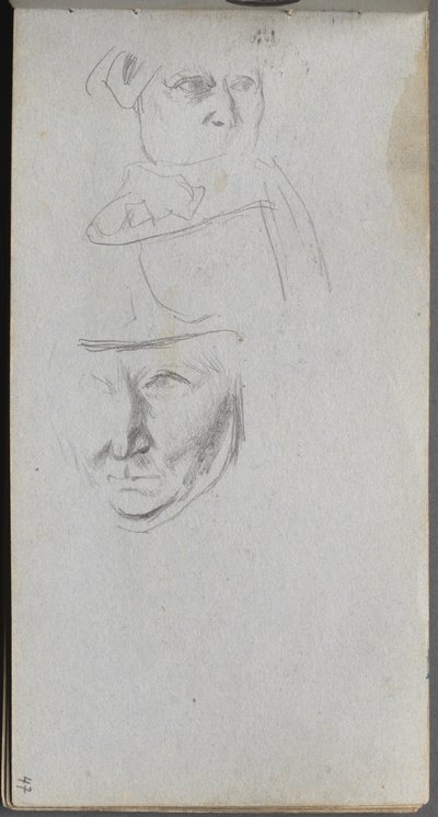 Szkicownik, strona 47: Studia trzech twarzy. autorstwa Jean Louis Ernest Meissonier