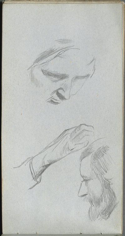 Szkicownik, strona 70: Studium dwóch twarzy i ręki. autorstwa Jean Louis Ernest Meissonier