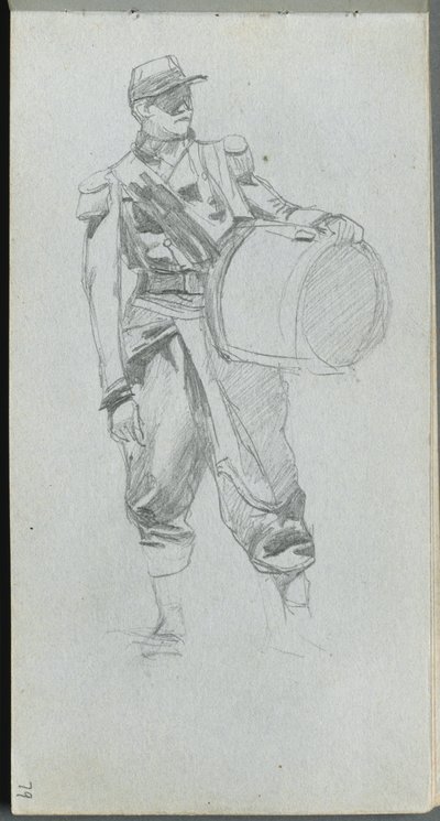 Szkicownik, strona 79: Żołnierz z bębnem. autorstwa Jean Louis Ernest Meissonier