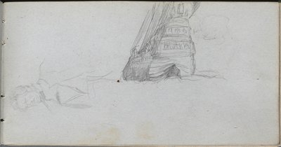 Szkicownik, strona 84: Studium postaci, Studium statku. autorstwa Jean Louis Ernest Meissonier