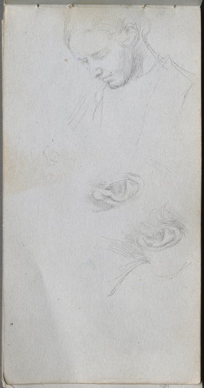 Szkicownik, strona 96: Studium twarzy, uszy. autorstwa Jean Louis Ernest Meissonier
