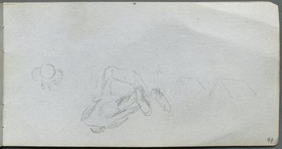 Szkicownik, strona 97: Studium postaci, budynki autorstwa Ernest Meissonier