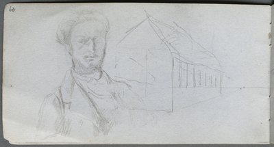 Szkicownik, strona 99: Studium postaci, budynek autorstwa Ernest Meissonier