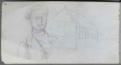 Szkicownik, strona 99: Studium postaci, budynek. autorstwa Jean Louis Ernest Meissonier