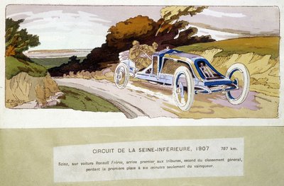 Circuit de la Seine-Inèrieure, Szisz samochodem Renault Frères, pierwsze na trybunach, drugie w klasyfikacji generalnej, tracąc pierwsze miejsce zaledwie sześć minut do zwycięzcy autorstwa Ernest Montaut