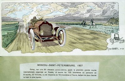 Wyścig samochodowy: Moskwa - Petersburg, ok. 1900 r. - rysunek Ernesta Montauta (1878-1909). autorstwa Ernest Montaut