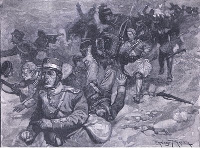 Ucieczka Greków w Larisie, ilustracja z Cassells History of England, 1900 autorstwa Ernest Prater