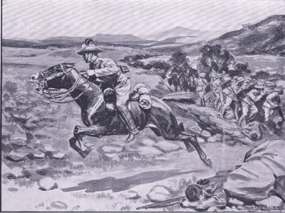 Schwytanie ochroniarza: brawurowy najazd porucznika Batemansa, ilustracja z filmu After Pretoria: The Guerilla War, 1902 autorstwa Ernest Prater