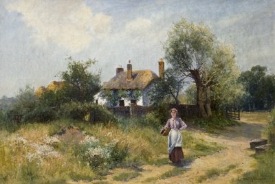 Pejzaż z kobietą z chaty, koniec XIX-XX w. autorstwa Ernest Walbourn