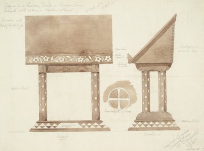 Projekt czytelni z brązowego hebanu, inkrustowany srebrem i masą perłową, ok. 1905-15 (wc z ołówkiem na papierze) autorstwa Ernest William Gimson