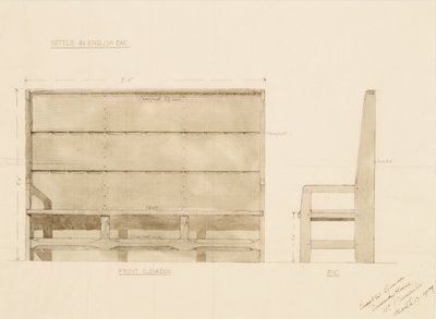 Design for Settle w angielskim dębie, 1909 (długopis z toaletą na papierze) autorstwa Ernest William Gimson