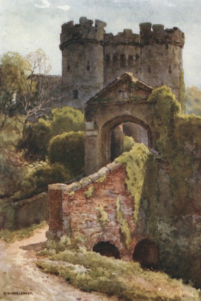 Zamek Carisbrooke (kolor lito) autorstwa Ernest William Haslehust