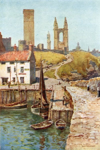 Ruiny katedry, St. Andrews, Z portu (kolor lito) autorstwa Ernest William Haslehust