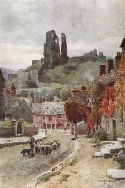 Zamek Corfe (kolor lito) autorstwa Ernest William Haslehust