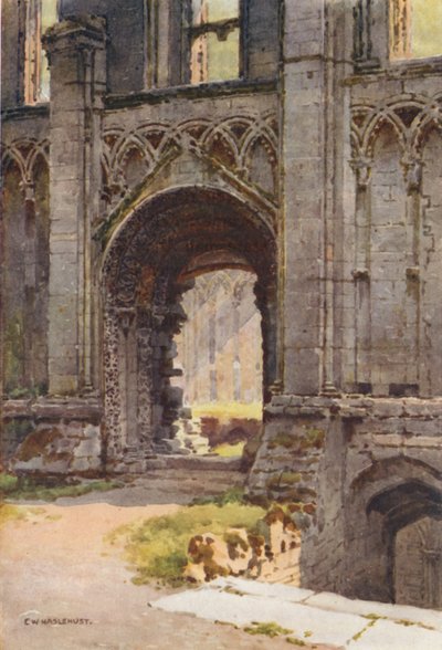 Wejście do kaplicy św. Marii, opactwo Glastonbury (kolor lito) autorstwa Ernest William Haslehust