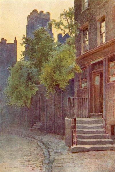Old Barrack Yard, Belgravia (kolor lito) autorstwa Ernest William Haslehust