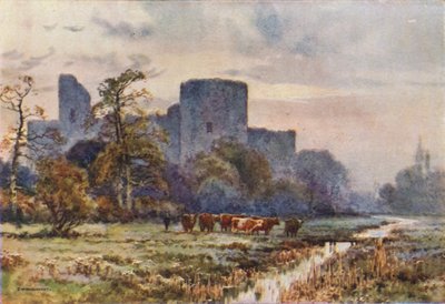 Zamek Pevensey z łąk (kolor lito) autorstwa Ernest William Haslehust