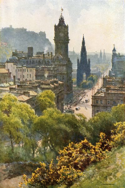 Princes Street z Calton Hill (kolor lito) autorstwa Ernest William Haslehust