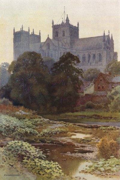 Ripon Minster from the River (kolor lito) autorstwa Ernest William Haslehust
