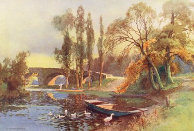 Tamiza: Chertsey Bridge (kolorowa litografia) autorstwa Ernest William Haslehust