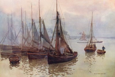 Tamiza: The Shrimping Fleet, Gravesend (kolorowa litografia) autorstwa Ernest William Haslehust