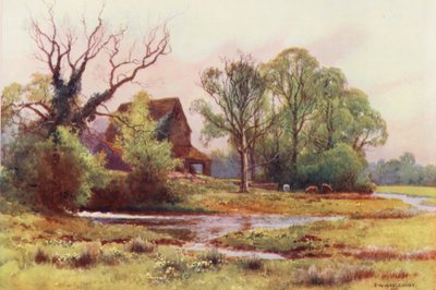 Tamiza: Upper Somerford Mill (kolorowa litografia) autorstwa Ernest William Haslehust