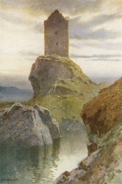 Wieża Smailholm (kolor lito) autorstwa Ernest William Haslehust