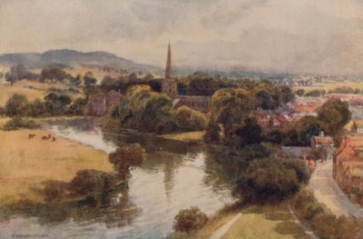 Stratford-on-Avon z Memorial Theater (kolor lito) autorstwa Ernest William Haslehust