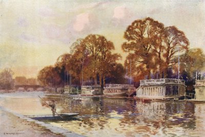 The College Barges i Folly Bridge (kolor lito) autorstwa Ernest William Haslehust