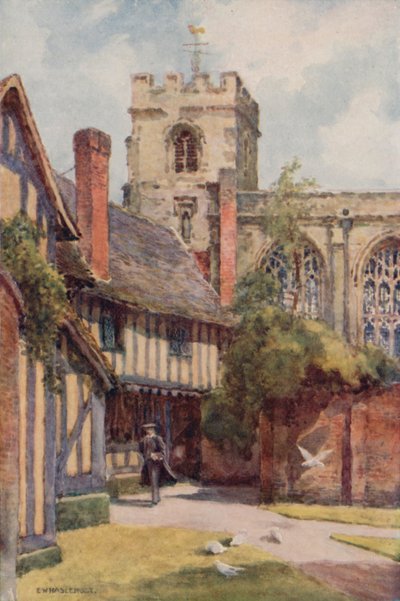 Grammar School and Guild Chapel, Stratford-on-Avon (kolor lito) autorstwa Ernest William Haslehust