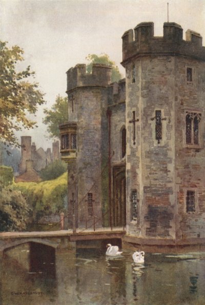 Brama pałacowa i most zwodzony, Wells (kolor lito) autorstwa Ernest William Haslehust