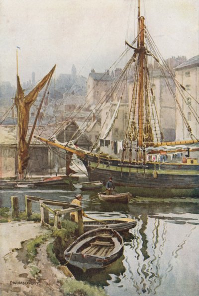 The Quay w Exeter (kolor lito) autorstwa Ernest William Haslehust