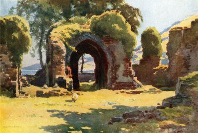 Ruiny opactwa Lindores (kolor lito) autorstwa Ernest William Haslehust