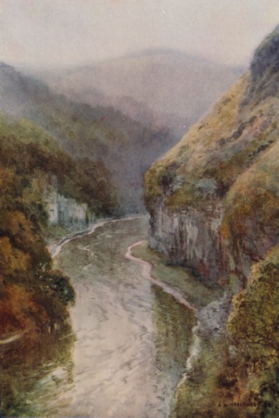Wye w pobliżu Cressbrook Dale (kolor lito) autorstwa Ernest William Haslehust