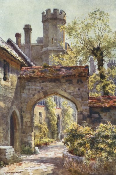 Winchester College: The Outer Gateway z „Arcadia” (kolor lito) autorstwa Ernest William Haslehust