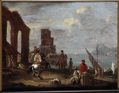 Krajobraz z ruinami w pobliżu morza Obraz Ernesto Monsu Dareta (XVII w.) Słońce 40x50 cm Geny, Musei di Strada Nuova (dawny Palazzo Bianco) autorstwa Ernest called Monsu Ernesto Daret