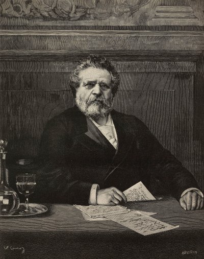Giosue Carducci (1835-1907), włoski poeta i pisarz, laureat Nagrody Nobla w 1906, rycina Ernesto Mancastroppa z obrazu Vittorio Corcos, z L