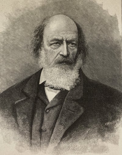 Portret Alfreda Tennysona (1809-1892), brytyjskiego poety, rycina Ernesto Mancastroppa z fotografii Barraud, z L