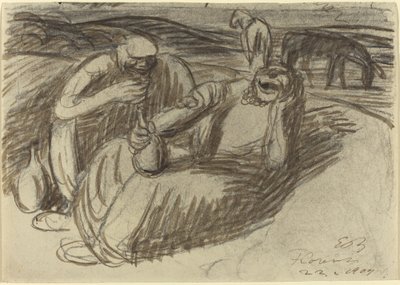 Włoscy chłopi z butelkami wina autorstwa Ernst Barlach