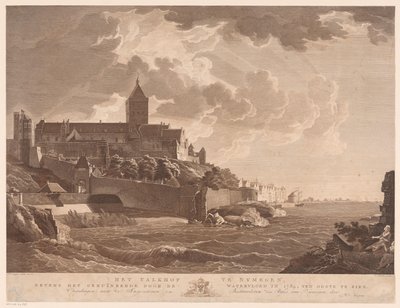 Widok na Valkhof w Nijmegen Valkhof w Nijmegen, obok zrujnowanego przez powódź w 1784 roku, od wschodu (tytuł na obiekcie) autorstwa Ernst Karl Gottlieb Thelott