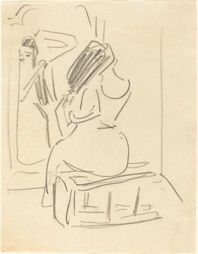 Kobieta czesząca włosy przed lustrem, koniec XIX-początek XX wieku. autorstwa Ernst Ludwig Kirchner